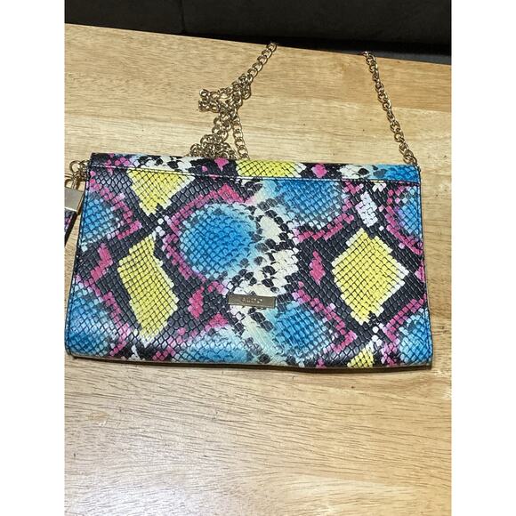 Aldo Snake Print Clutch Purse Envelope Crossbody Bag Colorful Yellow Pink Black - Picture 9 of 9